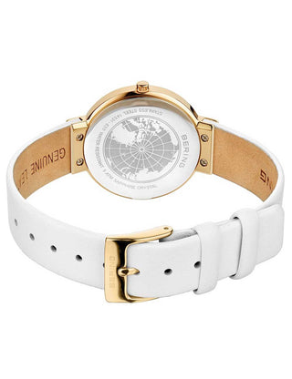 Angle shot of Bering 14531-630 White Leather Womens Watch on white background