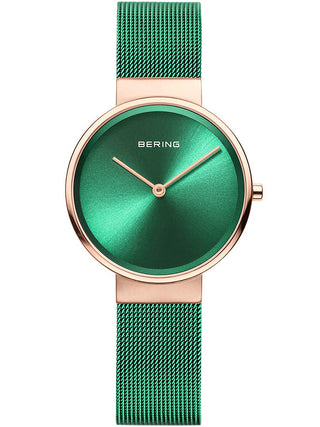 Angle shot of Bering 14531-868 Green Stainless Steel Womens Watch on white background