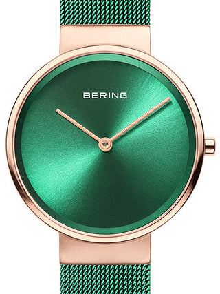 Front view of Bering 14531-868 Green Stainless Steel Womens Watch on white background