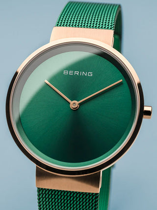 Angle shot of Bering 14531-868 Green Stainless Steel Womens Watch on white background