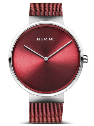 Angle shot of Bering 14539-303 Red Dial Stainless Steel Unisex Watch on white background