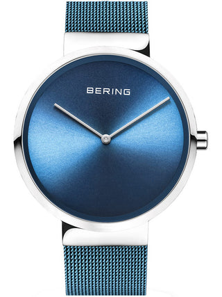 Front view of Bering 14539-308 Blue Stainless Steel Unisex Watch on white background