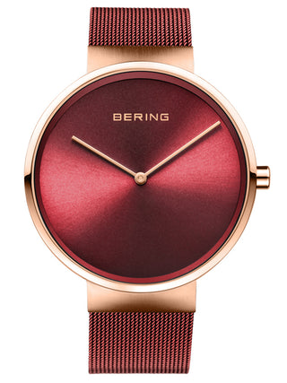 Angle shot of Bering 14539-363 Red Dial Stainless Steel Unisex Watch on white background