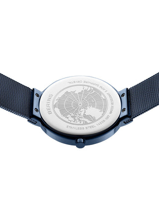 Angle shot of Bering 14539-397 Blue Stainless Steel Unisex Watch on white background