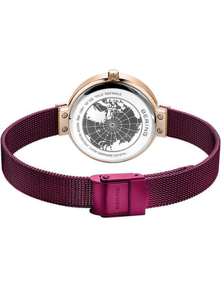 Angle shot of Bering 14631-969 Purple Stainless Steel Womens Watch on white background