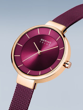 Angle shot of Bering 14631-969 Purple Stainless Steel Womens Watch on white background