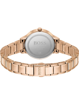 Angle shot of Hugo Boss 1502582 Rose Gold Stainless Steel Womens Watch on white background