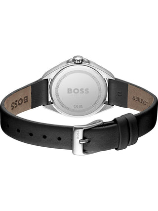 Angle shot of Hugo Boss 1502624 Black Leather Womens Watch on white background