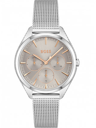 Front view of Hugo Boss 1502638 Silver Stainless Steel Womens Watch on white background