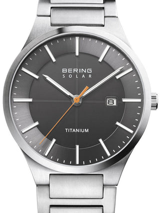 Front view of Bering 15239-779 Grey Dial Silver Titanium Unisex Watch on white background