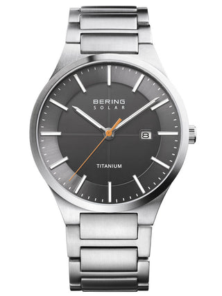 Angle shot of Bering 15239-779 Grey Dial Silver Titanium Unisex Watch on white background