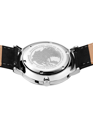 Angle shot of Bering 15439-402 Black Leather Unisex Watch on white background