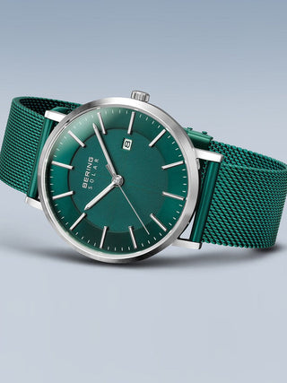 Angle shot of Bering 15439-808 Green Stainless Steel Unisex Watch on white background