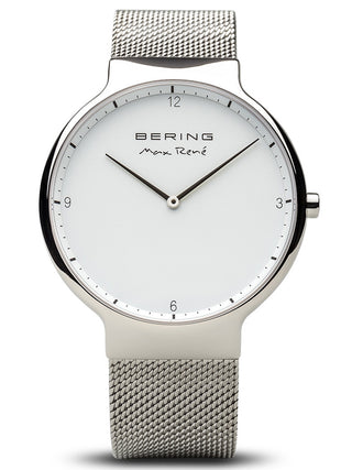 Front view of Bering 15540-004 White Dial Silver Stainless Steel Unisex Watch on white background