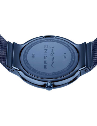 Angle shot of Bering 15540-397 Blue Stainless Steel Unisex Watch on white background