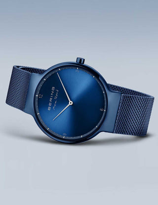 Angle shot of Bering 15540-397 Blue Stainless Steel Unisex Watch on white background