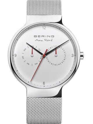 Front view of Bering 15542-004 White Dial Silver Stainless Steel Unisex Watch on white background