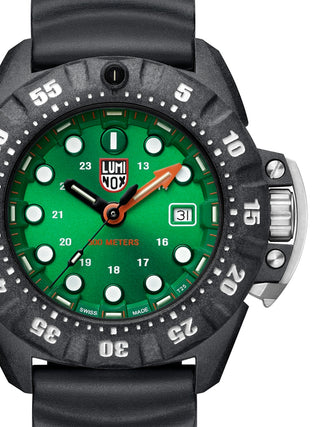 Front view of Luminox XS.1567 Green Dial Black Strap Unisex Watch on white background