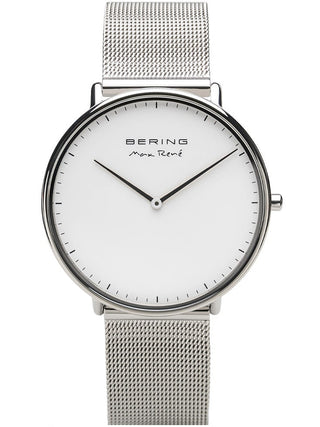 Front view of Bering 15738-004 White Dial Silver Stainless Steel Unisex Watch on white background