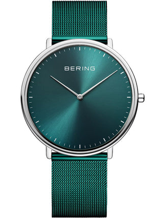 Front view of Bering 15739-808 Green Stainless Steel Unisex Watch on white background