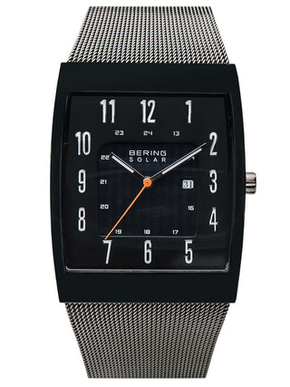 Angle shot of Bering 16433-377 Black Dial Grey Stainless Steel Unisex Watch on white background