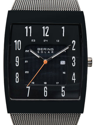 Front view of Bering 16433-377 Black Dial Grey Stainless Steel Unisex Watch on white background