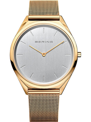 Front view of Bering 17039-334 Silver Dial Gold Stainless Steel Unisex Watch on white background