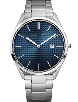 Front view of Bering 17240-707 Blue Dial Silver Stainless Steel Unisex Watch on white background