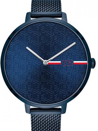 Front view of Tommy Hilfiger 1782159 Blue Stainless Steel Womens Watch on white background