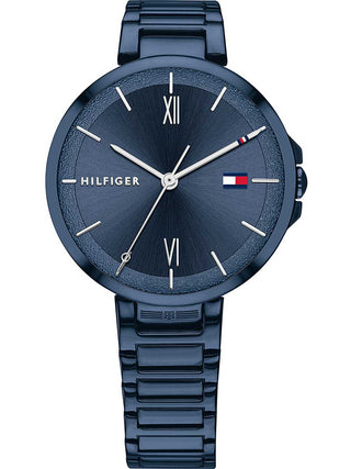 Front view of Tommy Hilfiger 1782205 Blue Stainless Steel Womens Watch on white background