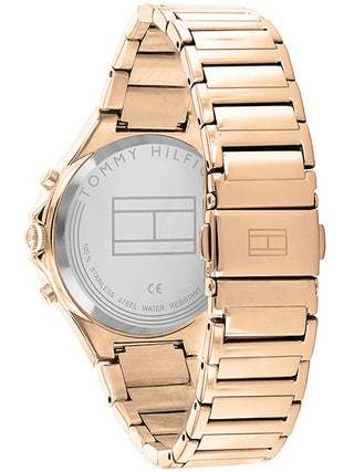 Angle shot of Tommy Hilfiger 1782277 Grey Dial Rose Gold Stainless Steel Womens Watch on white background