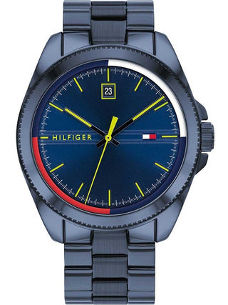 Front view of Tommy Hilfiger 1791689 Blue Stainless Steel Unisex Watch on white background