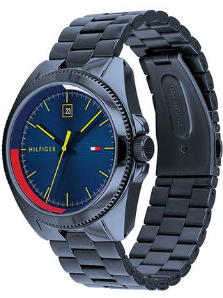 Angle shot of Tommy Hilfiger 1791689 Blue Stainless Steel Unisex Watch on white background