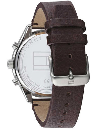 Angle shot of Tommy Hilfiger 1791729 Grey Dial Brown Leather Unisex Watch on white background