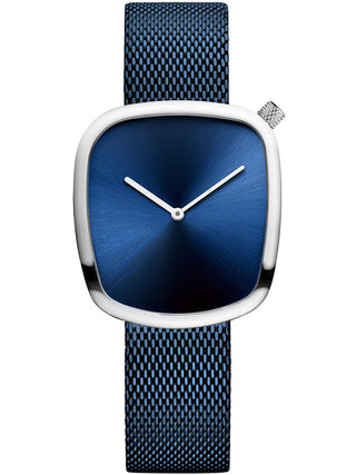 Front view of Bering 18034-307 Blue Stainless Steel Womens Watch on white background