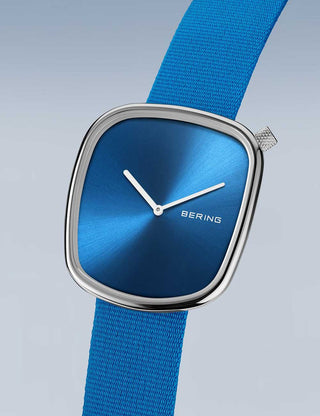 Angle shot of Bering 18040-308 Blue Textile Unisex Watch on white background