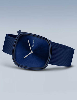 Angle shot of Bering 18040-397 Blue Textile Unisex Watch on white background