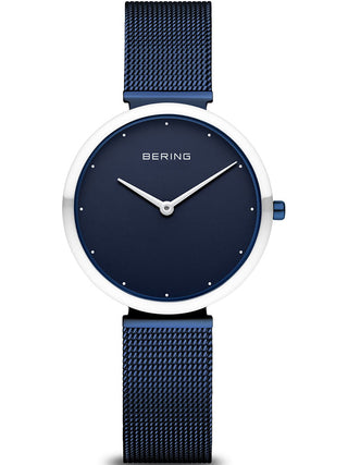 Front view of Bering 18132-397 Blue Stainless Steel Womens Watch on white background