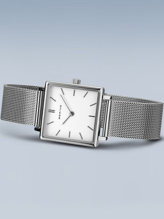 Angle shot of Bering 18226-004 White Dial Silver Stainless Steel Womens Watch on white background