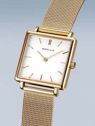 Angle shot of Bering 18226-334 White Dial Gold Stainless Steel Womens Watch on white background