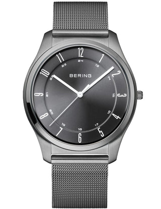 Front view of Bering 18340-377 Grey Dial Silver Stainless Steel Unisex Watch on white background
