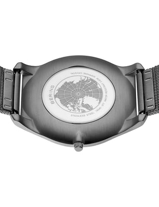 Angle shot of Bering 18340-377 Grey Dial Silver Stainless Steel Unisex Watch on white background