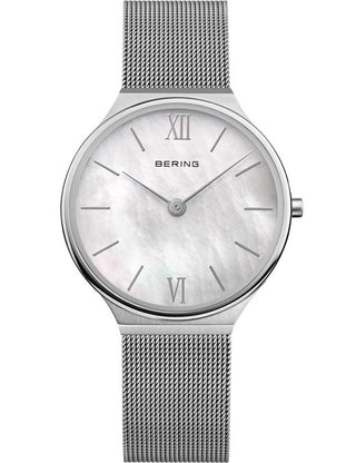 Front view of Bering 18434-000 Mother Of Pearl Dial Silver Stainless Steel Womens Watch on white background