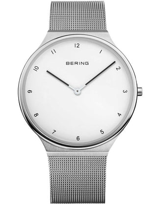 Front view of Bering 18440-004 White Dial Silver Stainless Steel Unisex Watch on white background