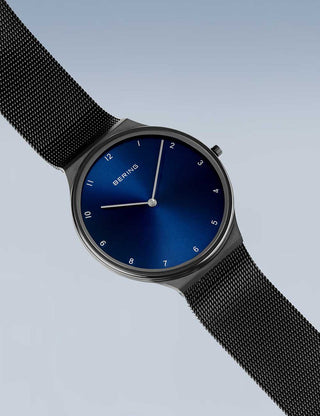 Angle shot of Bering 18440-227 Blue Dial Black Stainless Steel Unisex Watch on white background