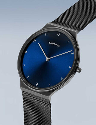 Angle shot of Bering 18440-227 Blue Dial Black Stainless Steel Unisex Watch on white background