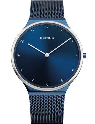 Front view of Bering 18440-397 Blue Stainless Steel Unisex Watch on white background