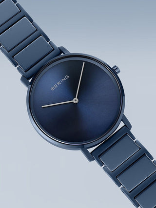 Angle shot of Bering 18531-797 Blue Stainless Steel Womens Watch on white background