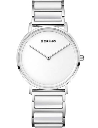 Front view of Bering 18535-754 White Dial Silver Stainless Steel Womens Watch on white background