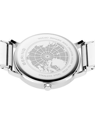 Angle shot of Bering 18535-754 White Dial Silver Stainless Steel Womens Watch on white background